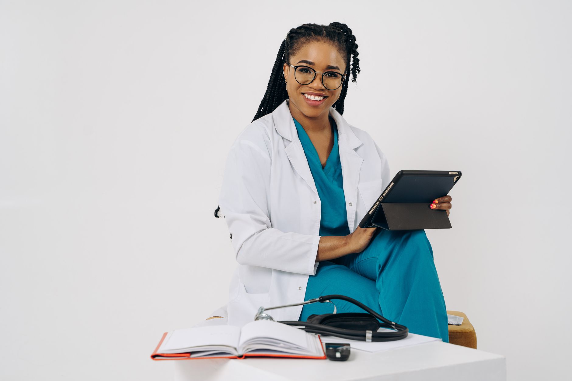 Modern healthcare technology with digital patient records and medical devices